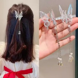 Nabi 1/2pcs 나비 머리핀 빈티지 우아한 술 머리 클립 이동 앞머리 사이드 떨리는 장식 [2pcs gold] 1/2pcs Vintage Elegant Butterfly Hair Clip with Fringe Decoration [2pcs gold]