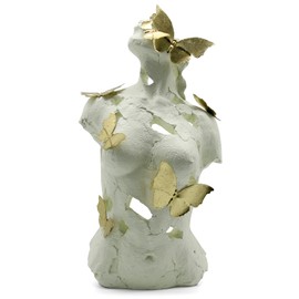 Lukitas Abstract Female Bust with Butterflies Statue and Sculpture, Body Figurine Art Decor, Beauty of Defects, Aesthetic Ornament for Office Living Room Bedroom, Beige, Resin 16"