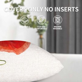 GSRONY Poppy Throw Pillow Covers Set of 2,Beautiful Charming Watercolor Oil Painting Red Poppy Sweetheart Decorative Pillow Case Home/Car Decor 18X18 Inches Two Pillowcases