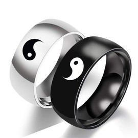 2Pcs Yin Yang Designed Couple Ring Matching Yin Yang Dainty Tai Chi Engagement Ring for Men Women Lover Friendship Jewelry-8