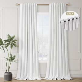 White Blackout Curtains 84 Inch Length 2 Panels Set Linen Textured Thermal Insulated Room Darkening Curtains for Bedroom Living Dining Room Back Tab Rod Pocket Modern Farmhouse Home Window Decor