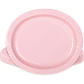 JarThenaAMCS 40Pcs Pink Oval Paper Plates Disposable Dinner Plates Decorative Tableware for Wedding Birthday Baby Shower Bridal Shower Party Supplies Table Decor, 9.8 x 8.3 in