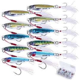 Goture Set of 10 Metal Jigs B 7g with Assist Hooks and Treble Hooks with Storage Case for Saltwater Freshwater Tuna Salmon Bass