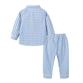 Mud Kingdom Toddler Pajamas for Girls Boys Kids Clothes Sets Button Down Lattice 100% Cotton Sleepwear Blue 9-10 Years