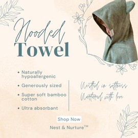 Nest & Nurture - Baby Hooded Bath Towel, 90 x 90 cm, Ultra-Soft Cotton Blend, Extra Thick 600GSM, Bear Design, Toddler Towel, Child Towel
