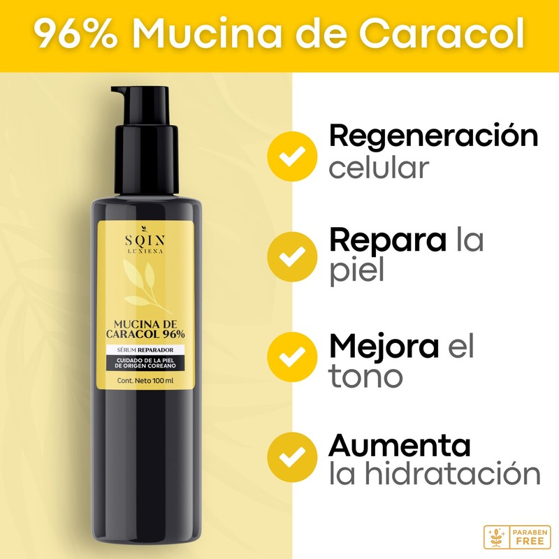 Sqin Luxiena Serum Baba de Carcacol Coreano, Snail Mucin Regenera,