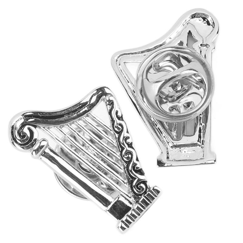 Harp Brooch Stylish Innovative Silver Glossy Finish Musical Instrument Brooch