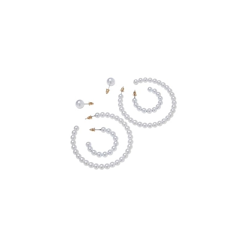 Urban Classics Unisex Pearl Hoop Earrings, Pack of 3, gold