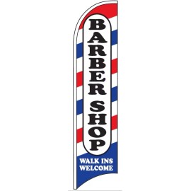 BARBER SHOP WALK INS WELCOME Windless Swooper Flag 2x11.5 ft Feather Sign wb