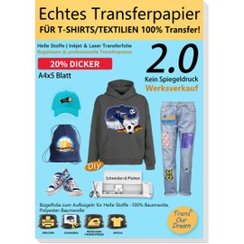 TransOurDream Iron-On Film Transfer Film for Dark T-Shirts, Denim Fabrics and Linen Bag (5 Sheets A4, Grey Foil), Printable HTV Film for Inkjet Printers (D-3-2.0-5)