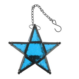 STOBAZA Hanging Five-Pointed Star Candleholder Colorful Glass Craft Iron Frame Vintage Design for Home Decor Wedding Decorations and Party Centerpieces