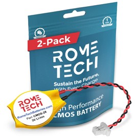 Rome Tech CR2032 CMOS Battery for HP ProBook 645 G2 / Dell Vostro 5320 / HP Elitebook 8460P- Laptop Backup BIOS RTC 3V CR 2032 Battery with 2 Wire Medium Cable Long Connector (2-Pack)