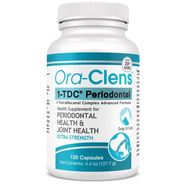 Ora-Clens 1-TDC Periodontal Supplement ES for Dog & Cat, Supports Oral, Hip & Joint Health, Muscle & Stamina Recovery, Skin & Coat Health, 120 Capsule