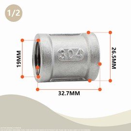 Bwintech 6 Pcs 1/2" Female to 1/2" Female BSP Thread Stainless Steel 304 Coupling Connector for Pipe Connecting Conversion