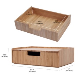 Mobilevision Bamboo Drawer, Stackable Storage Solution for office products pens, pencils, scissors, notepads, business cards and more