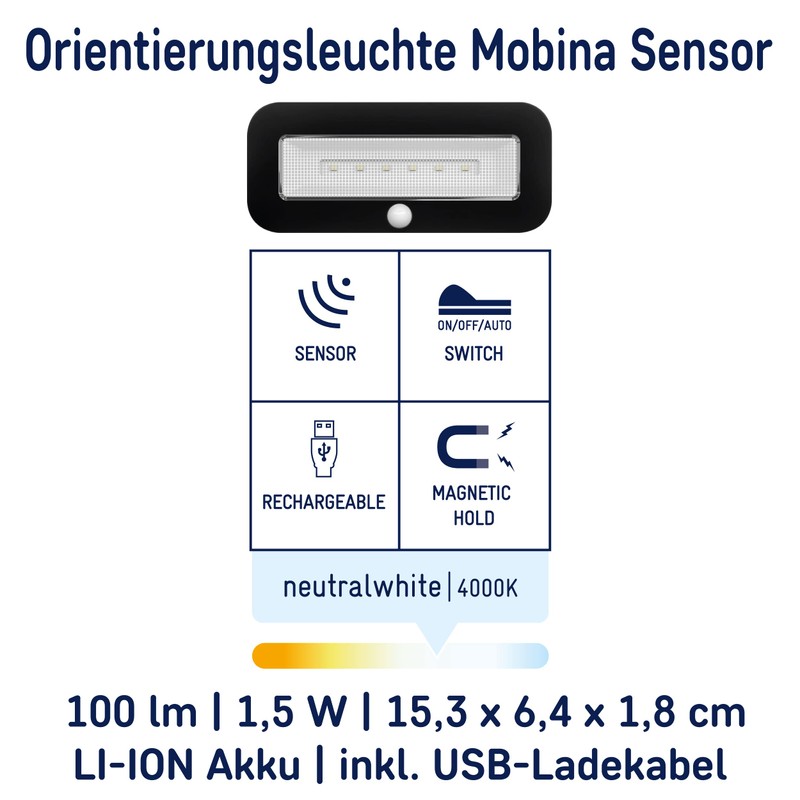Müller-Licht Mobina Sensor 15 LED Batterieleuchte Orientierunglicht Nachtlicht, 15cm Länge,