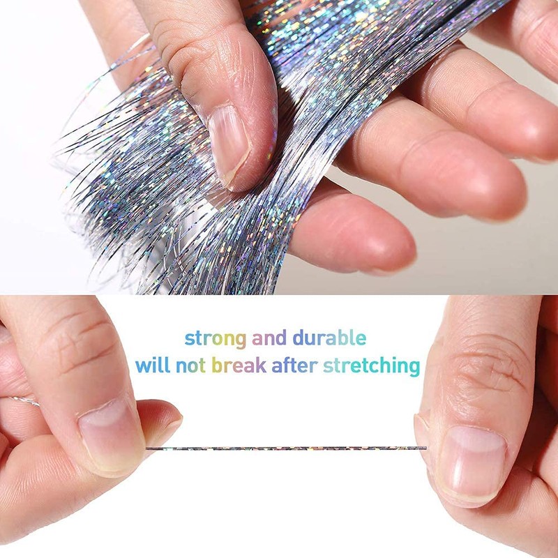 47 Inch Hair Tinsel 220 Silver Sparkling Highlights Synthetic Hair
