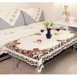 MULBESS Cutwork Round Table Cloth Floral Embroidered Lace Tablecloth Wrinkle Free & Stain Resistant Fabric Tablecloths Table Cover for Kitchen Dinner Home Decor (Round 68 inch)