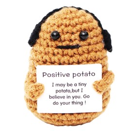 Positive Potato, Funny Gift for Women Cute Knitted Wool Inspirational Crochet Doll Plush Home Office Decor