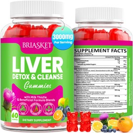 Liver Cleanse Detox & Repair Gummies, 2000 mg Milk Thistle Supplement with Dandelion Root, Glutathione & Artichoke, 23-in-1 Herbal Formula for Liver Detox & Health, Sugar-Free, Vegan, 60 Gummies