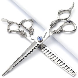sharonds 6 Inch / 7 Inch Hair Scissors Blue Gem Hair Scissors High-End Salon 440C Steel Barber Scissors (7 Inch 2pc-A)
