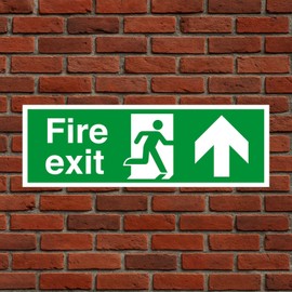 Fire exit arrow up - safety sign - 1.2mm Rigid plastic for indoor/outdoor usage (300mm x 100mm) Viewing Distance within 5m.