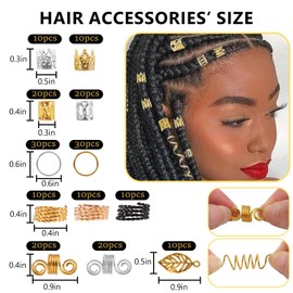OKAMMY Hair Jewelry Beads for Braids Accessories - 421PCS Hair Charms for Braids Clips Metal Gold Braids Rings Cuffs Clips for Dreadlock Accessories Hair Braids Jewelry Decorations