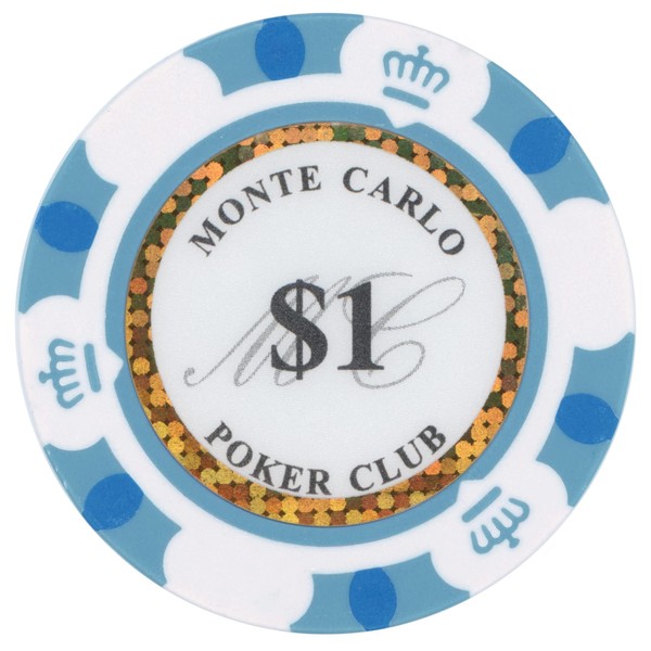 Brybelly Monte Carlo Premium Poker Chips Heavyweight 14-Gram Clay Composite - Pack of 50 ($1 White)