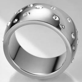 Jude Jewelers 10MM Stainless Steel Chunky Strong Cubic Zircon Filled Eternity Wedding Band Ring (Silver, 10)