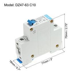 sourcing map Circuit Breaker Low Voltage AC 10A 230/400V 1-Pin DIN DZ47-63 C10