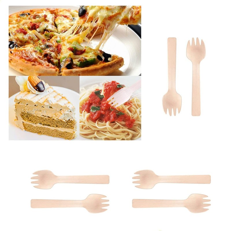 Mini Wooden Spork, 100PCS Bamboo Forks, Disposable Wooden Forks for