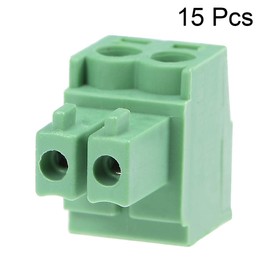 sourcing map 15Pcs AC 300V 8A 3.5mm Pitch 2P Flat Angle Needle Seat Insert-In PCB Terminal Block Connector green