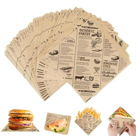 200Stk Dickes Burger Papier, Deli Papierblätter, Käsepapier, Wasserdicht und Öl Burger Tüten, Sandwich Paper, Wrap Papier für Burgers, Pommes, Butterbrot, Käse, Kuchen, 15 x 15 cm
