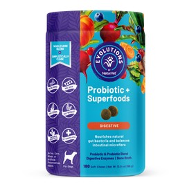 NaturVet Evolutions Probiotic & Superfoods 90ct Soft Chews for Dogs - Prebiotic & Probiotic Blend, Digestive Enzymes, Bone Broth, Omega's - Nourishes Natural Gut Bacteria and Intestinal Microflora