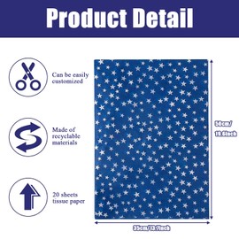 Jwssor Star Tissue Paper,20sheets Christmas Tissue Paper,20x14inch/50x35cm Xmas Wrapping Paper,Blue Silver Star Tissue Paper for Christmas Wedding Birthday DIY Crafts