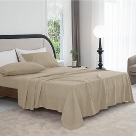 Talasily Linen Sheets Queen Linen Bed Sheet, 4 Piece Breathable Linen Cotton Sheets Queen Size Set, Linen Cotton Blend Sheets for All Seasons- Deep Pockets, Easy-Fit, (Queen, Natural Linen)