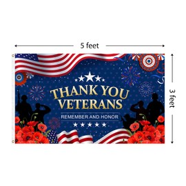 Thank You Veterans Day Flag 3x5 Ft Red Floral Patriotic Flag with Brass Grommets Vivid Color for Memorial Day, Fourth of July, Veterans Day Decorations