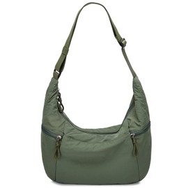 VASCHY Crossbody Crescent Bag for Women, Casual Lightweight Nylon Medium Slouchy Hobo Bags Purses for Travel/Gym/Work/College Green