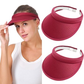 2 Pack Sun Visor Hats Women Men Clip On Wide Brim Visors Hat Outdoor Sports Golf Beach Travel Tennis Caps, Maroon, 6 3/4-7 1/2