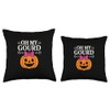 Oh My Gourd Cute Pumpkin Face with Bow Throw Pillow