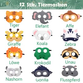 YiiiGoood Animal Masks for Children Pack of 12 Animal Felt Masks Animal Masks Photo Accessories Jungle Birthday Decoration Safari Party Birthday Decoration Children's Birthday Decoration
