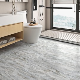 Livelynine 12-Pack 24X12 Green Marble Vinyl Flooring Adhesive Peel and Stick Flooring Bathroom Floor Tiles Peel and Stick Waterproof Laminate Flooring Peel and Stick Floor Tile Stickers for Kitchen