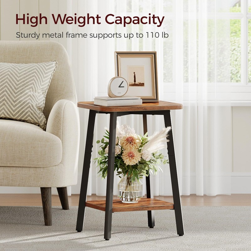 MAHANCRIS Side Table, Small Rectangular End Table with Storage Shelf,