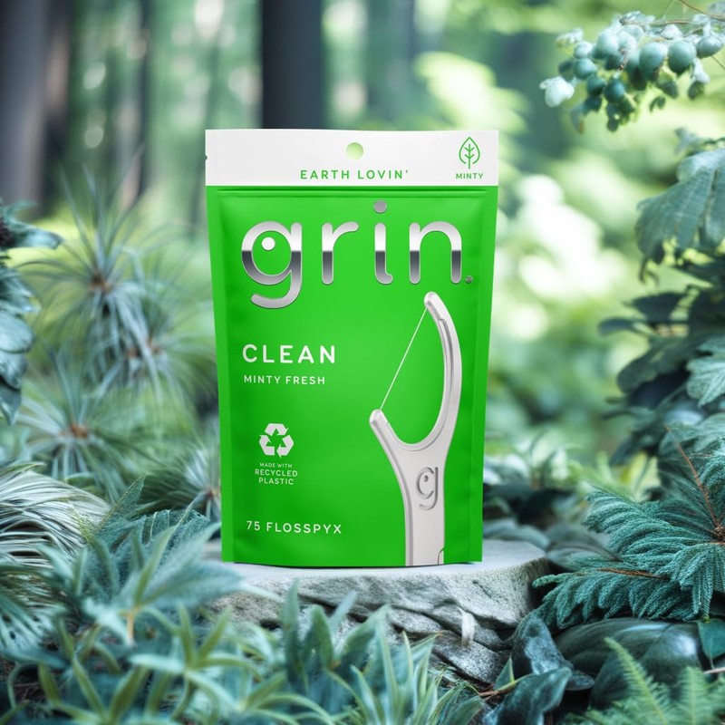 GRIN Clean Flosspyx, Floss Picks, 75 Count, Dental Flossers, Minty