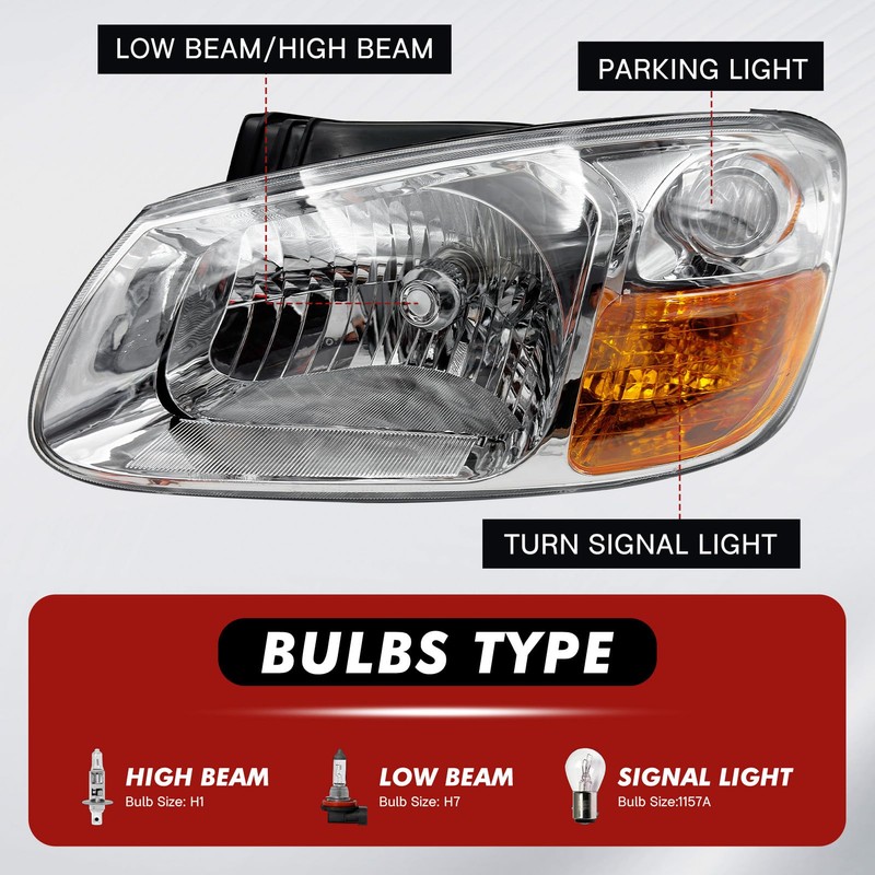 YOOCOO Headlight Assembly Compatible with 2007 2008 2009 Kia Spectra
