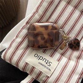 Reownest Compatible with AirPods Pro/Pro 2 Case with Cleaning Kit, Cute Brown Leopard Print Amber Tortoise Aesthetic Design, Shock-proof Love Keyring Cover for Girls Woman-Amber