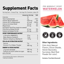 Kaged Sport Pre Workout Powder for Men & Women, Watermelon, Sport Certified, 188mg Caffeine, Nitric Oxide Supplement, Beta Alanine for Energy, Weightlifting, Cardio Endurance & Strength, 20 Servings
