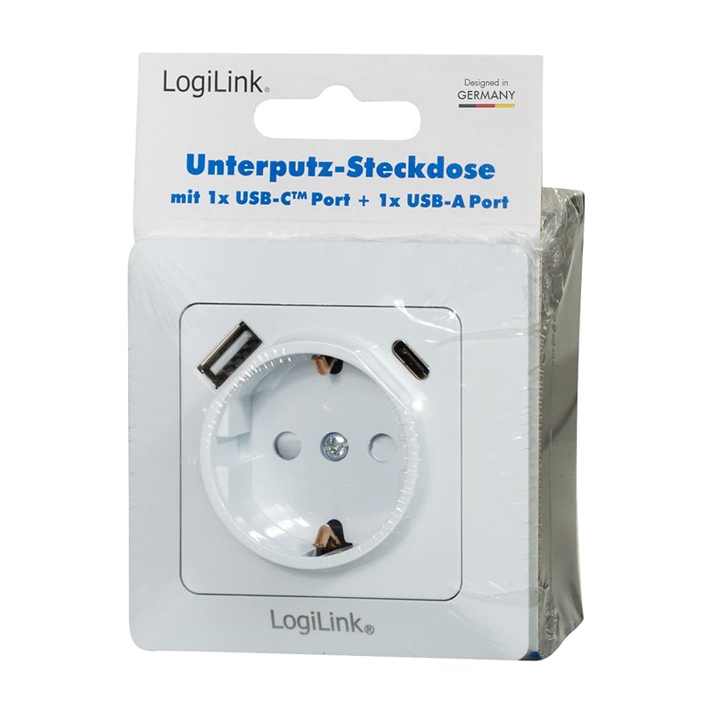 LogiLink PA0253 Flush-Mounted Socket, Protective Contact (1x CEE 7/3), 1x