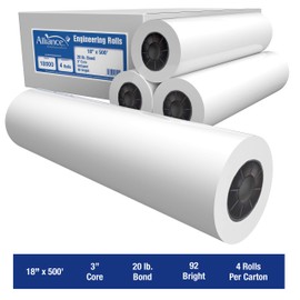 Alliance Wide Format Paper Rolls, 20lb with 3" Core (18 In x 500 Ft | 3" Core, 20lb | 4 Rolls)