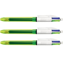 BIC Four Colour Ballpoint Pen Indelible with Red, Blue, Black and Neon Yellow Refill with Highlight Function / Blister Pack of 1 (3)